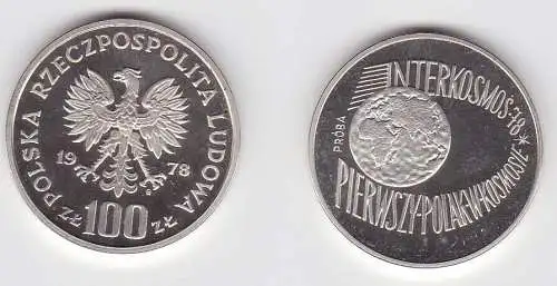 100 Zloty Silber Münze Polen Interkosmos 1.polnischer Kosmonaut 1978 PP (130922)