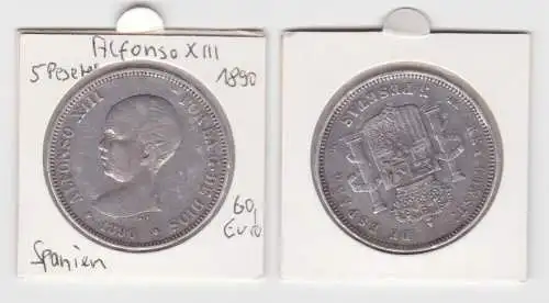 5 Pesetas Silbermünze Spanien Alfonso XIII 1890 ss (143729)