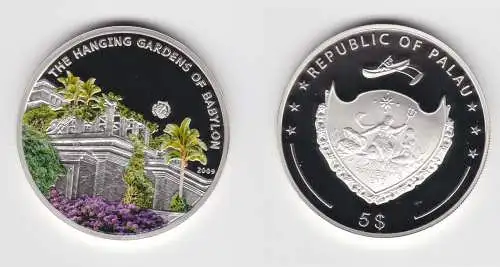 5 Dollar Silbermünze Palau 2009 hängende Gärten Babylon Antique Wonders (154406)