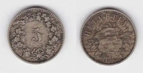 5 Rappen Messing Münze Schweiz 1876 (142788)