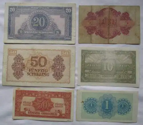 6 seltene Banknoten alliierte Militärbehörde Österreich 1944 (125721)