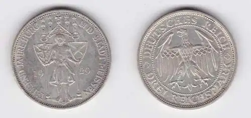 Silber Münze 3 Mark 1000 Jahre Stadt Meißen 1929 E f.vz (156078)