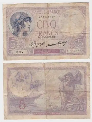 5 Franc Banknote Frankreich 1933 (141038)