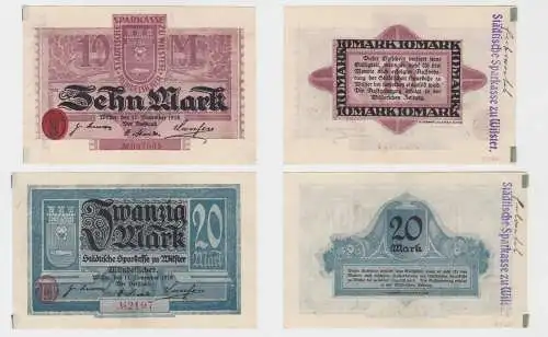 10 & 20 Mark Banknoten Notgeld städtische Sparkasse Wilster 11.11.1918 (136281)