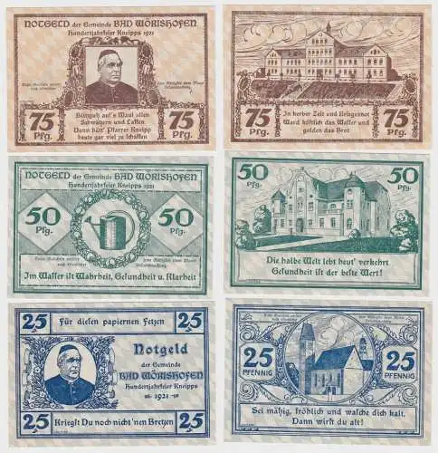 3 Banknoten Notgeld Gemeinde Bad Wörrishofen 1921 (141163)