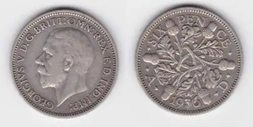 6 Pence Silber Münze Großbritannien 1936 Georg V. (141025)