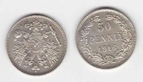 50 Penniä Silber Münze Finnland 1916 (140952)