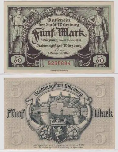 5 Mark Banknote Stadt Würzburg 08.10.1918 (137240)