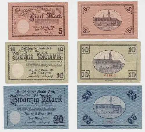 5,10 & 20 Mark Banknote Notgeld Stadt Zeitz 09.10.1918 (135489)