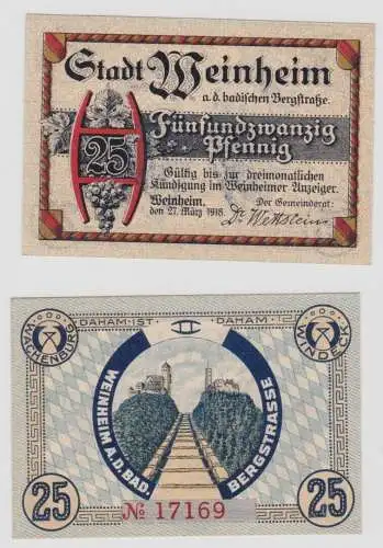 25 Pfennig Banknote Notgeld Stadt Weinheim 27.3.1918 (137369)