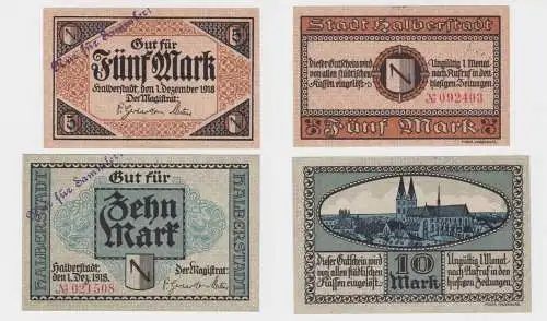 5 & 10 Mark Banknoten Notgeld Stadt Halberstadt 01.12.1918 (135393)