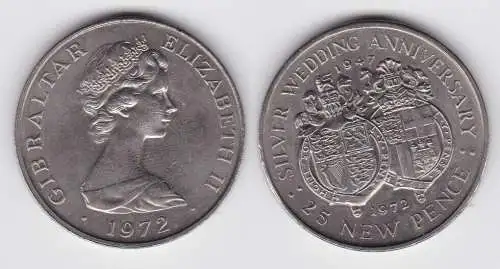 25 Pence Kupfer Nickel Münze Gibraltar 1972 Silberhochzeit (140976)