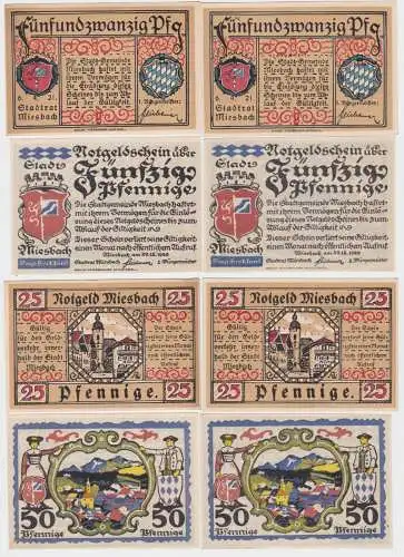 2 x 25 und 2 x 50 Pfennig Banknoten Notgeld Stadt Miesbach 1920 (140009)