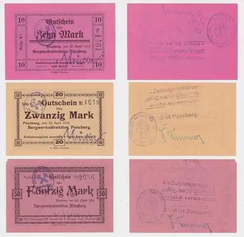 10,20 & 50 Pfennig Banknoten Notgeld Gemeinde Penzberg 23.04.1919 (134898)