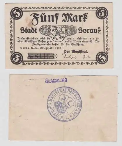 5 Mark Banknote Notgeld Stadt Sorau N.L. Żary 1918 (136084)