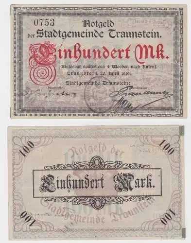 100 Mark Banknote Notgeld Stadtgemeinde Traunstein 20.04.1919 (135874)