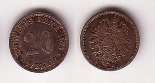 20 Pfennig Silber Münze Deutsches Reich 1876 D  (111384)