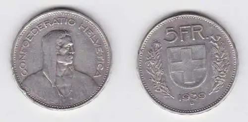 5 Franken Silber Münze Schweiz 1939 B (140834)