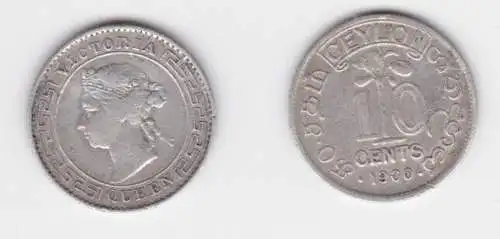 10 Cents Münze Silber Ceylon 1900 Queen Victoria (140957)