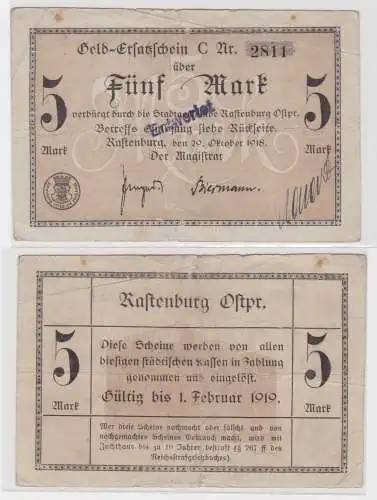 5 Mark Banknote Notgeld Ersatzschein Stadt Rastenburg 20.10.1918 (137287)