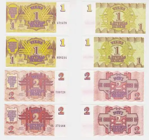 2 x 1 und 2 Rubel Banknoten Lettland Latvijas 1992 kassenfrisch UNC (138406)