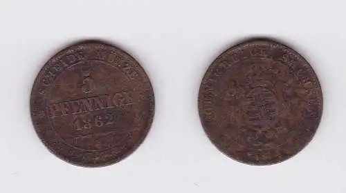 5 Pfennig Kupfer Münze Sachsen 1862 B (123143)