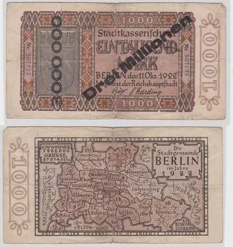 3 Millionen Mark Banknote Berlin 1923 Überdruckausgabe auf 1000 Mark (137460)