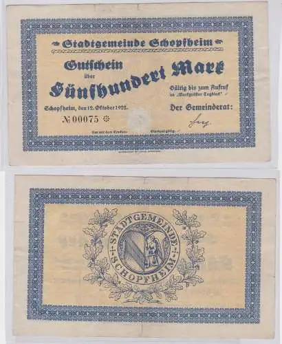 500 Mark Banknote Stadtgemeinde Schopfheim 12.10.1922 (126247)