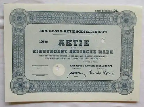 100 Mark Aktie Arn. Georg Aktiengesellschaft Neuwied Juli 1965 (142674)