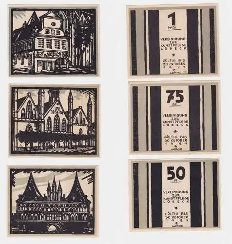 3 Banknoten Notgeld Lübeck Vereinigung zur Kunstpflege o.D. (1922) (121144)