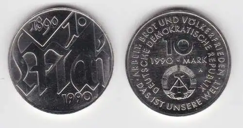 DDR Gedenk Münze 10 Mark 100.Jahre 1.Mai Feiertag 1990 (109082)