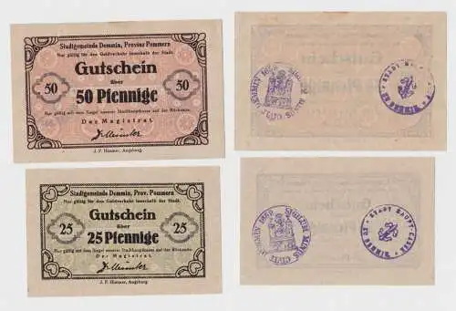 25 & 50 Pfennig Banknoten Notgeld Stadtgemeinde Demmin in Pommern (144157)