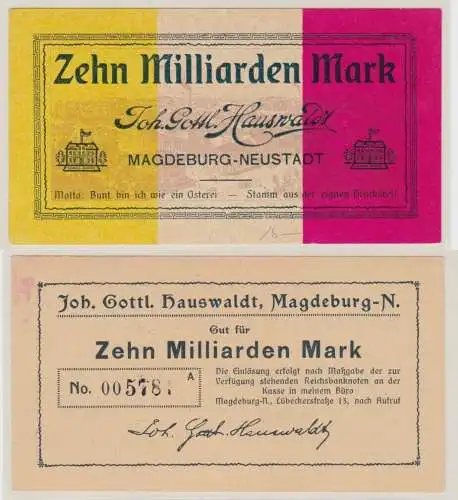 10 Milliarden Mark Banknote Magdeburg Neustadt Joh.Gottl.Hauswaldt 1923 (143739)