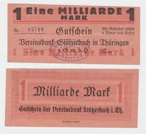 1 Miiliarde Mark Banknote Inflation Vereinsbank Stützerbach 1923 (144213)