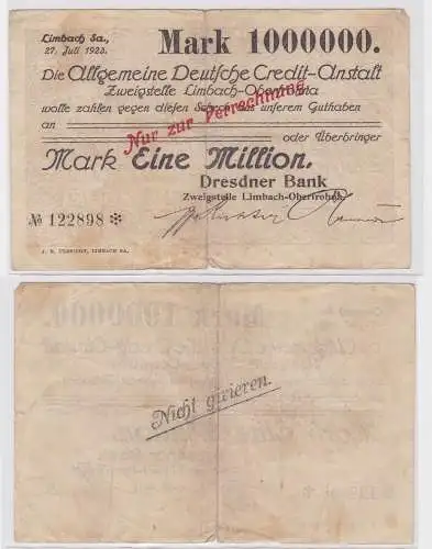 1 Million Mark Banknote allg. dt. Credit Anstalt Limbach 27.7.1923 (121572)