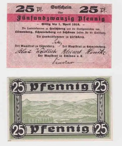 25 Pfennig Banknote Notgeld Stadt Hirschberg in Schlesien 1.4.1919 (135932)