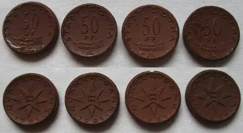 4x 50 Pfennig Porzellan Notgeld Thüringen Gotha 1921 (143969)