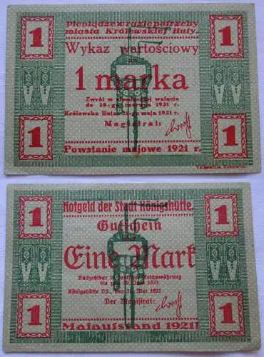 1 Mark Banknote Notgeld Stadt Königshütte Chorzów 1921 (103991)