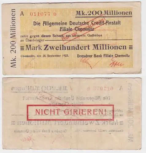 200 Millionen Mark Banknote Chemnitz Allg.dt.Credit Anstalt 28.09.1923 (121437)