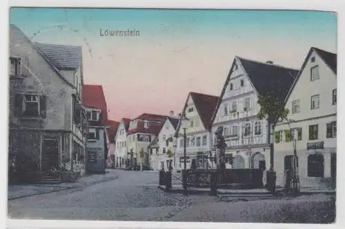 52859 Ak Löwenstein - Marktplatz mit Brunnen und Häusern 1924