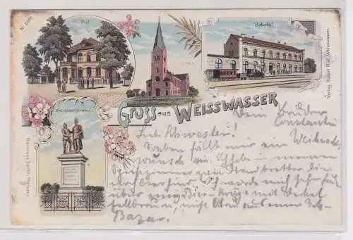 87299 Ak Lithographie Gruß aus Weisswasser Bahnhof usw. 1902