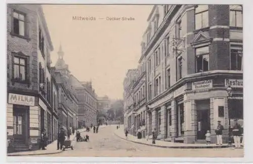 39941 Ak Mittweida Deckerstraße mit Restaurant & Café Reichspost 1912