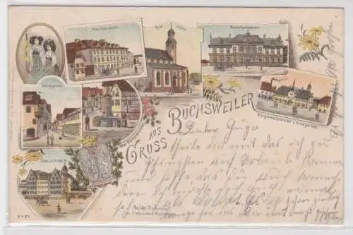 27291 Ak Lithographie Gruß aus Buchsweiler Gymnasium, Gericht usw. 1905