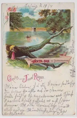 15147 Ak Lithographie Gruß von der Insel Rügen der Hertha See 1902