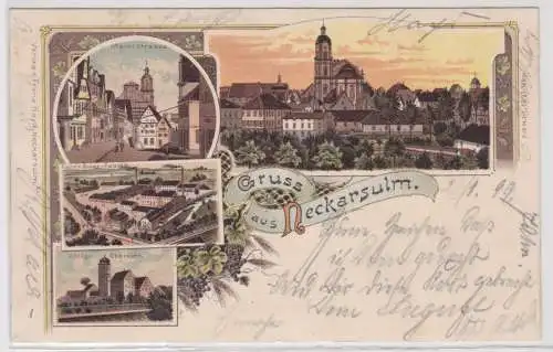 92037 Ak Lithographie Gruß aus Neckarsulm Fahrräder Fabrik usw. 1899