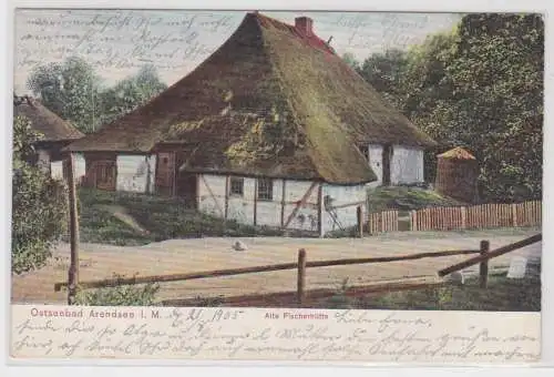98580 Ak Ostseebad Arendsee in Mecklenburg alte Fischerhütte 1905