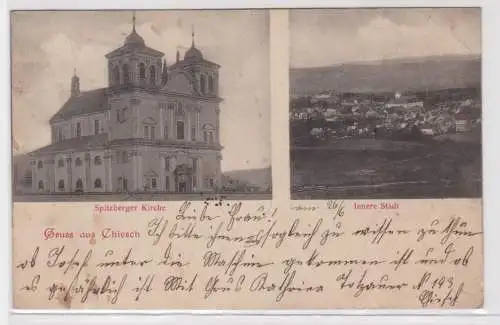 86802 Mehrbild Ak Gruß aus Chiesch Chyše Spitzberger Kirche, Innere Stadt 1900