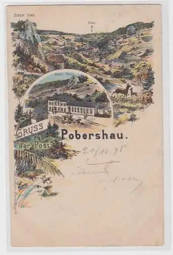24019 Ak Lithographie Gruß aus der Post Pobershau 1898