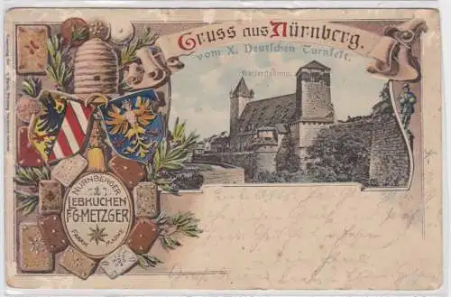 89377 Ak Gruss aus Nürnberg vom X. Deutschen Turnfest Lebkuchen F.G.Metzger 1903