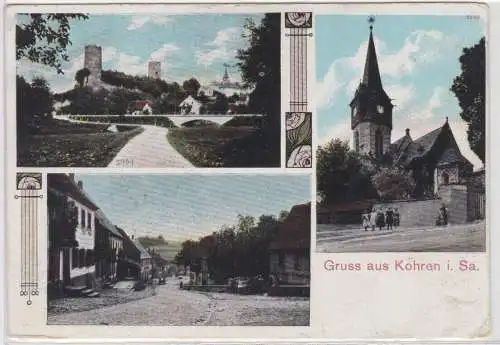 12592 AK Gruss aus Kohren - Straßenansicht, Kirche 1912